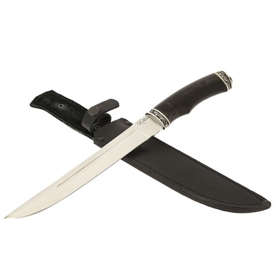Нож Пластунский (сталь 95Х18, рукоять черный граб, худож. литье) - фото 17026