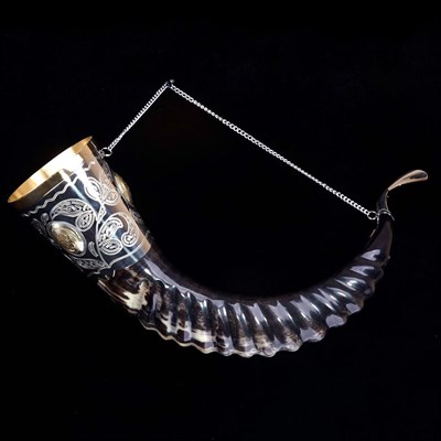 Элитный рог кавказского тура мельхиоровый с медальонами (90-100 см) - фото 7746
