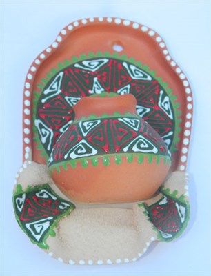 Сувенирная глиняная тарелочка ручной работы "Большой кувшин" в ассортименте красный - фото 8227