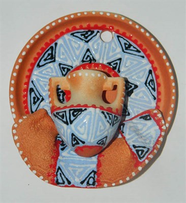 Сувенирная глиняная тарелочка ручной работы "Кувшинчик" красная - фото 8248