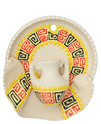 Сувенирная глиняная тарелочка ручной работы "Кувшинчик" желтая - фото 8289