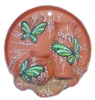 Сувенирная глиняная тарелочка ручной работы "Два кувшина с бабочкой"
