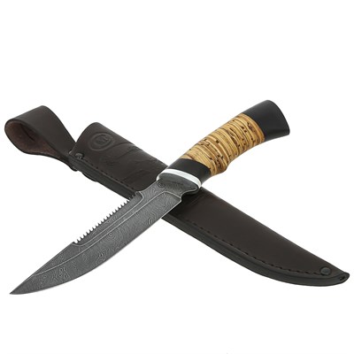 Нож Осетр (дамасская сталь, рукоять береста, граб) - фото 11672