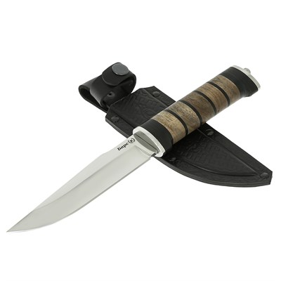 Кизлярский нож разделочный Барс (сталь Х50CrMoV15, рукоять наборная кожа, орех) - фото 13600
