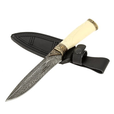 Кизлярский нож разделочный Тайга (дамасская сталь, рукоять кость) - фото 13846