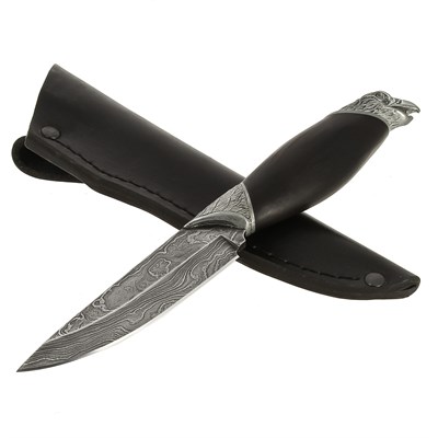 Кизлярский нож разделочный Сокол (дамасская сталь, рукоять черный граб) - фото 14217
