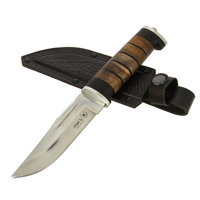Нож Рысь (сталь Х50CrMoV15, рукоять орех, наборная кожа) - фото 14265